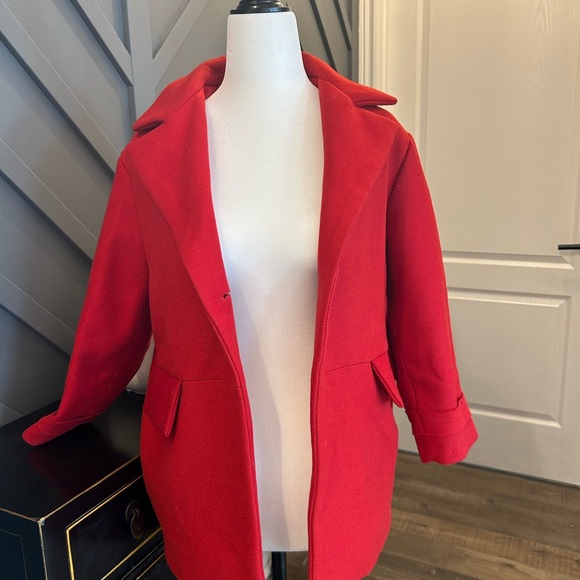 Zara dress coat: stunning red mid length dress coat for winter or cool fall day. - Picture 4 of 11